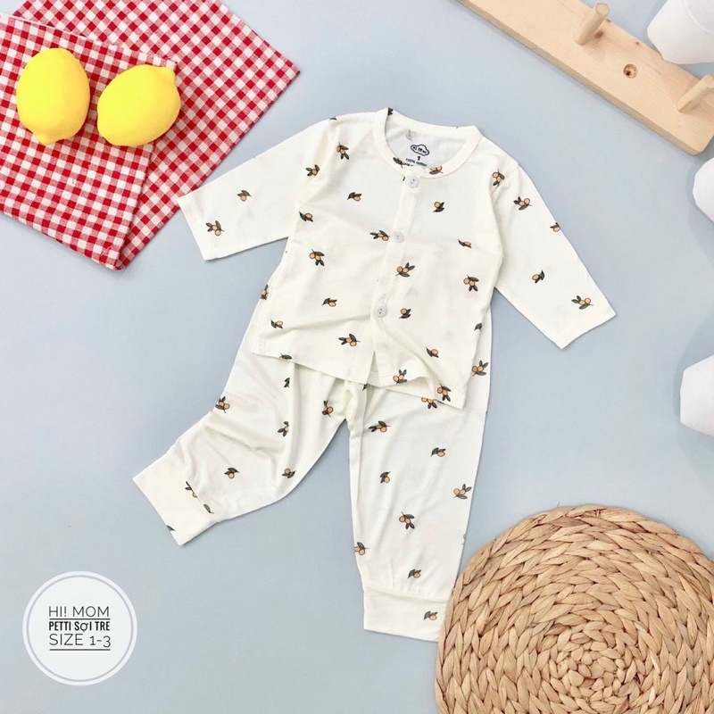 Bộ cài giữa dài tay sơ sinh Hi MOM bé trai,gái .