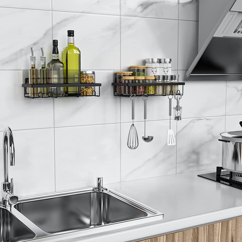 Bộ 2 Kệ Đựng Đồ Dùng Gắn Tường Kèm Móc Treo Tiện Dụng Cho Nhà Tắm