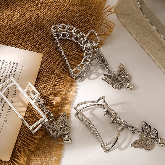 Kẹp Tóc Dây Xích Kim Loại Ba Chiều Hình Bướm Phong Cách Hàn Quốc Thanh Lịch