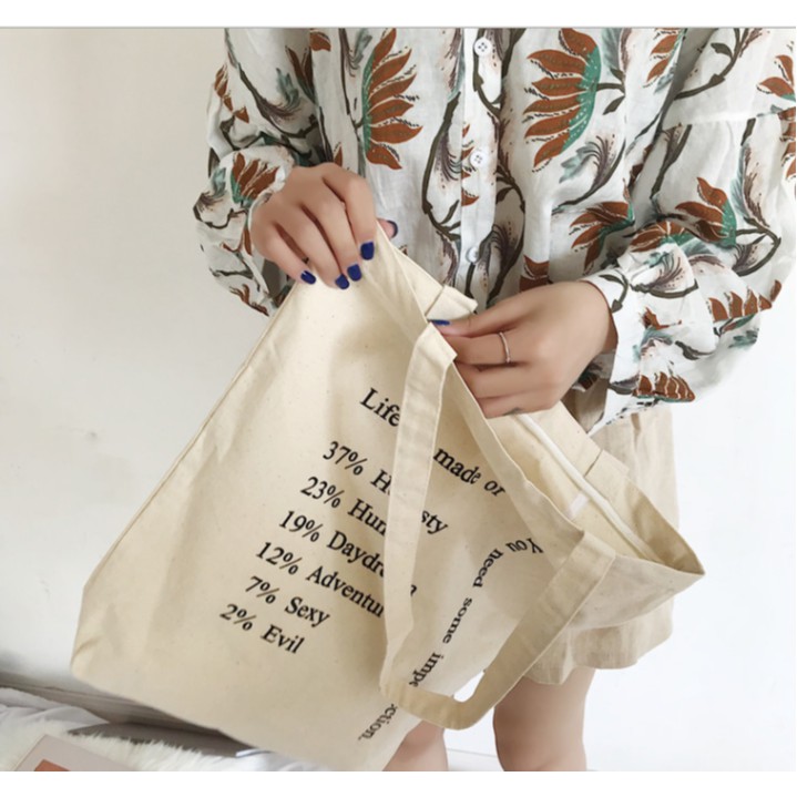 [Mã FASHIONT4WA2 giảm 10K đơn từ 50K] Túi vải In chữ tote - Túi canvas phong cách Nhật Bản