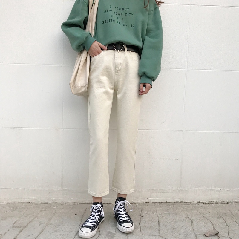 SUXI Quần jean lưng cao dáng rộng phong cách Hàn Quốc dành cho nữ