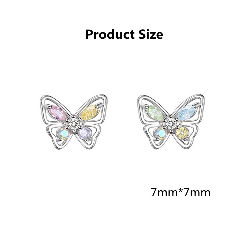 1 Đôi Bông Tai Hình Bướm Rỗng Đính Đá Zircon Nhiều Màu Lấp Lánh