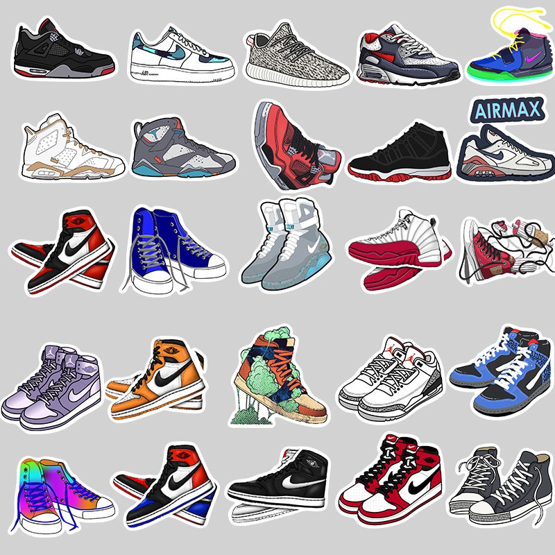 Bộ 50 miếng hình dán trang trí chống thấm nước họa tiết giày thể thao