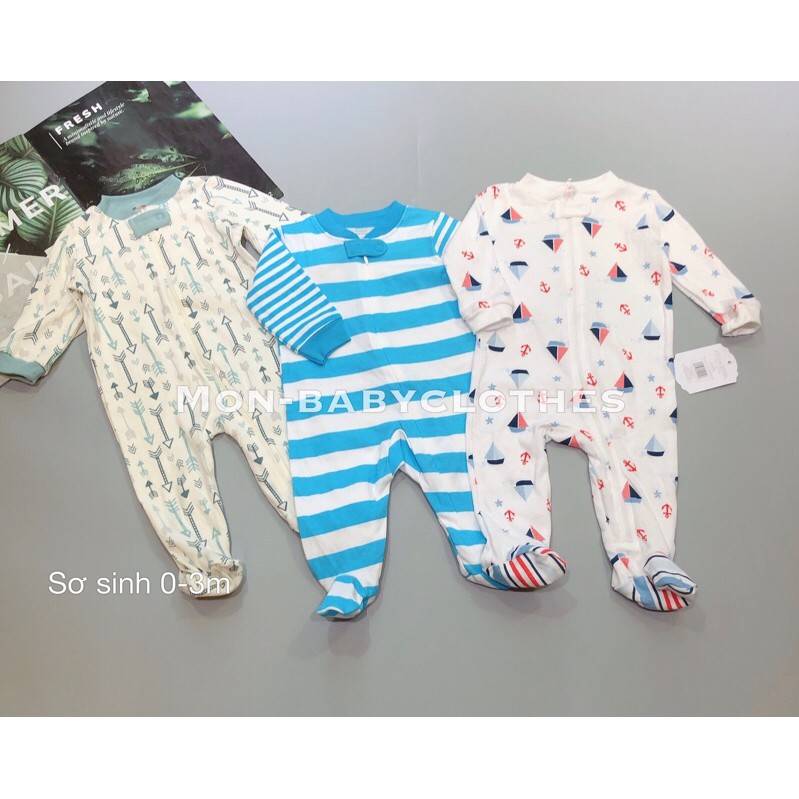 Set 3c sleep suit cotton bé sơ sinh [Ngẫu nhiên]