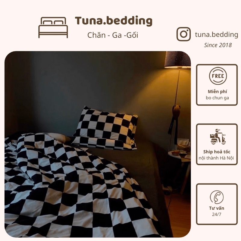 Bộ vỏ chăn ga gối - Poly bàn cờ (Nhiều mẫu) - Miễn phí bo chun ga theo size đệm