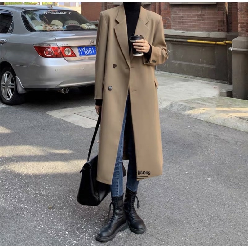 Áo Khoác Măng Tô Blazer Dáng Dài, Áo Vest Blazer Dáng Dài Màu Nâu Tây Phong Cách Sang Chảnh_ Hàng Order QCCC