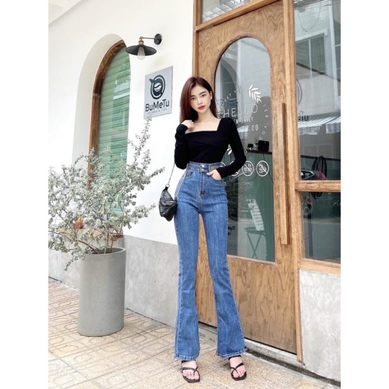 Quần jean ống bass ( loe) co giãn tốt , lưng siêu cao, hàng loại 1 ( hình thật 100%₫ Đẹp