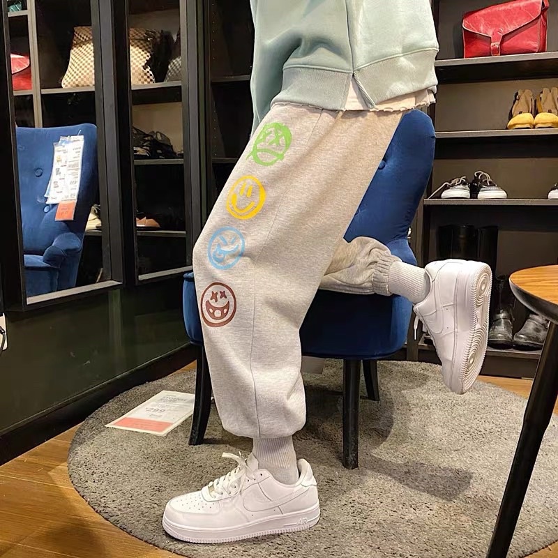 Quần Jogger Thể Thao Unisex Ống Bo Chun Mặt Cười Kèm Video Cận Chất