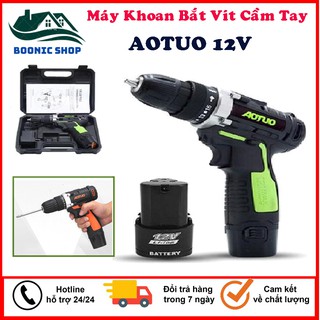 Máy Khoan Pin Cầm Tay AOTUO 12V Kiêm Máy Bắt Ốc Vít, Máy Khoan Mini Không Dây Dùng Pin Sạc - Bảo Hành 1 Năm