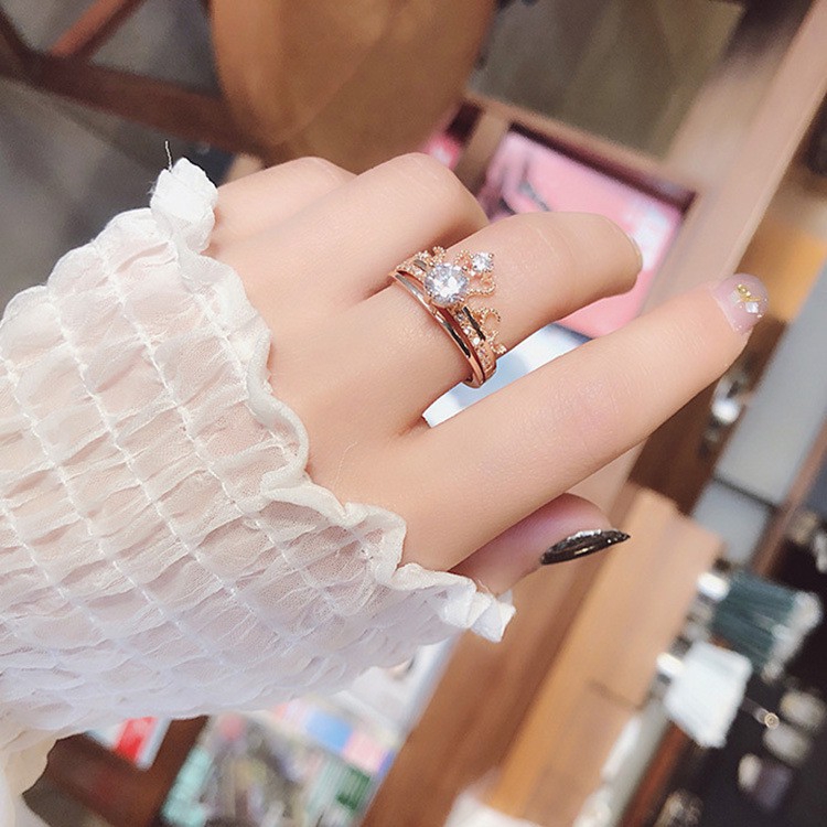 【Jewelry Time】2Pcs/Set Korean Diamond Index Finger Ring Female Double Layer Open Rings