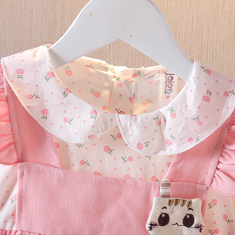 Đầm Tay Dài Cổ Búp Bê Họa Tiết Hoa Xinh Xắn Cho Bé Gái 0-4 Tuổi