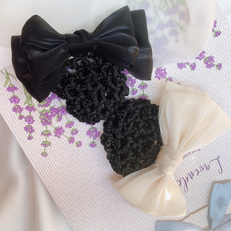 Búi tóc lưới công sở nơ voan óng hàng thiết kế L3