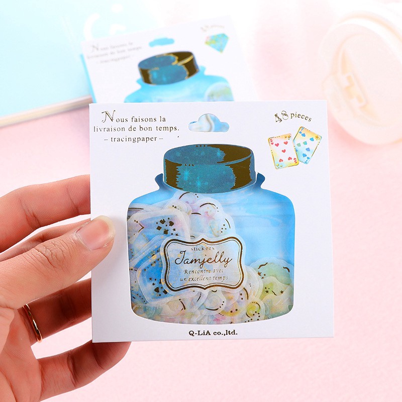 Enjoymore 🔮 Set 48 Miếng Dán Sticker Ánh Nhũ Họa Tiết Hoạt Hình Trang Trí Sổ Tay Planner Tiện Lợi Bộ Sticker Hình Nhãn
