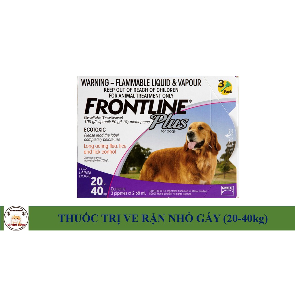 Hộp FRONTLINE PLUS 20kg-40kg nhỏ gáy trị ve, bọ chét cho chó