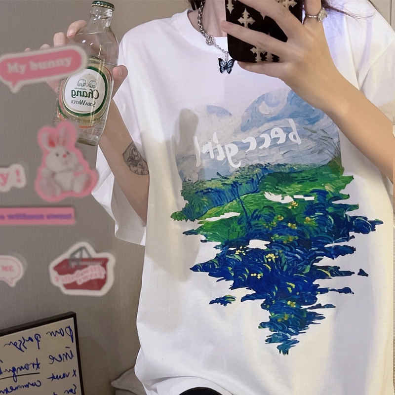 SUXI Áo Thun Tay Ngắn Dáng Rộng Phong Cách Đường Phố Thời Trang Mùa Hè Cho Nữ