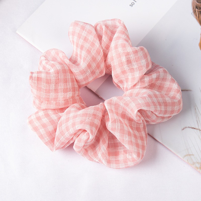 Dây buộc tóc vải scrunchies sọc caro vintage xinh xắn