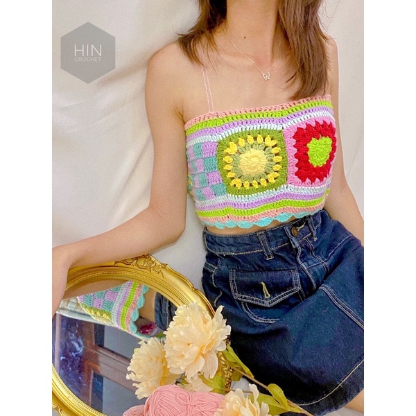 HIN Áo croptop Sunny len sợi đan móc
