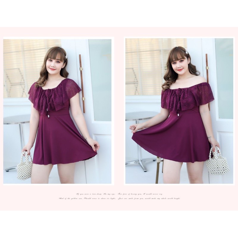 Sẵn bikini liền trễ vai ren