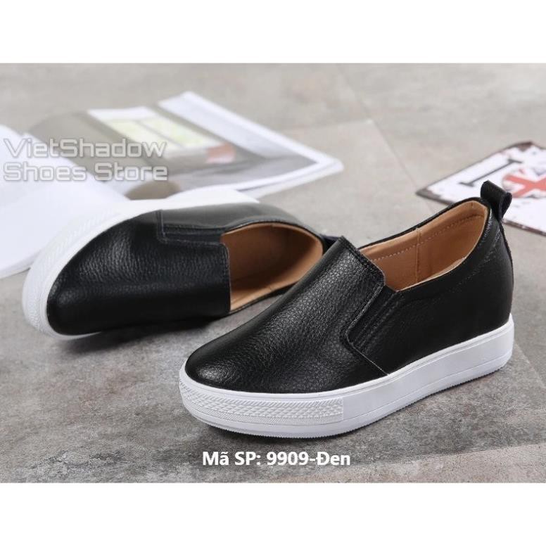 Slip on da nữ độn đế - Giày lười da nữ đế xuồng - Chất liệu da bò màu (trắng) và (đen) - Mã SP: 9909/9910 -h91