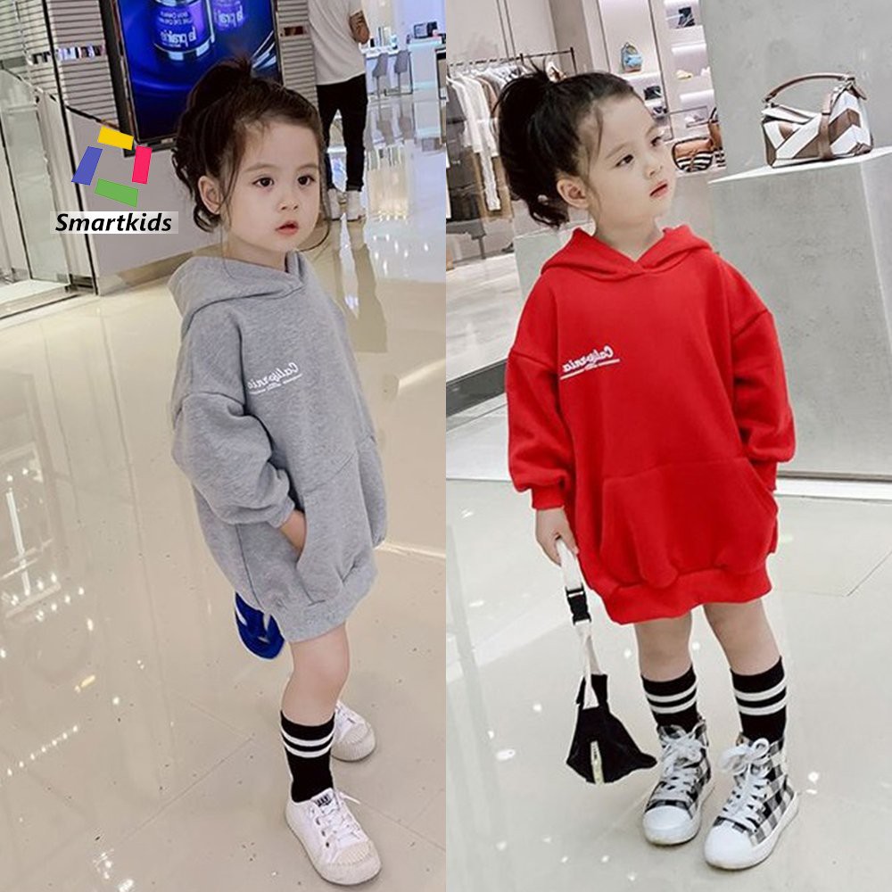 Áo bé gái - Áo nỉ lót lông hoodie Smartkids liền mũ dáng dài phong cách Hàn Quốc TE2910 / TE2911