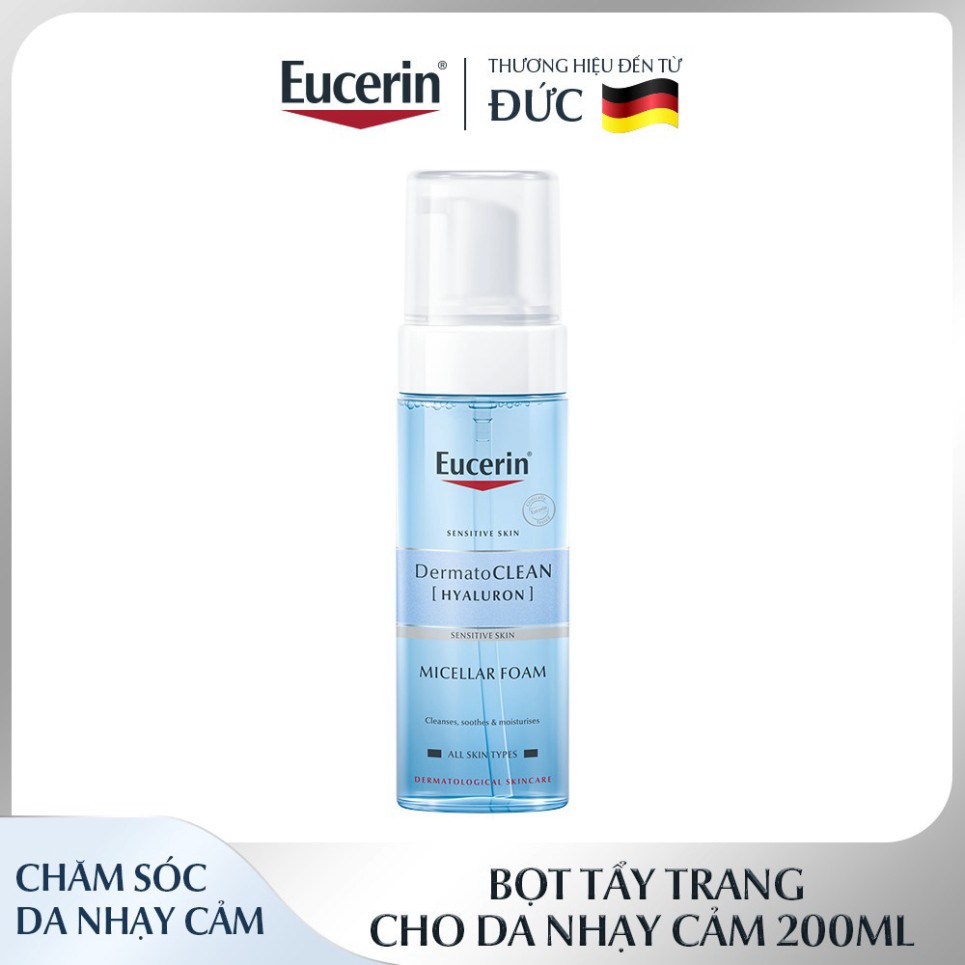 [CHÍNH HÃNG] Eucerin Bọt Tẩy Trang Làm Sạch Dành Cho Da Nhạy Cảm Dermato Clean Hyaluron Micellar Foam 3 in 1 150ml