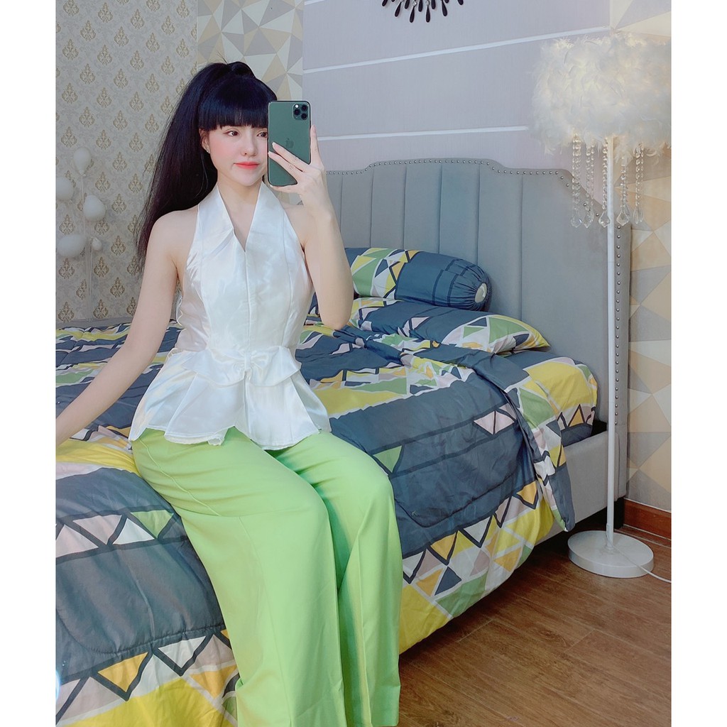 siêu hot set thiết kế áo yếm phi lụa xòe kèm quần tây loe nhẹ đủ màu cực xinh siêu hot hit