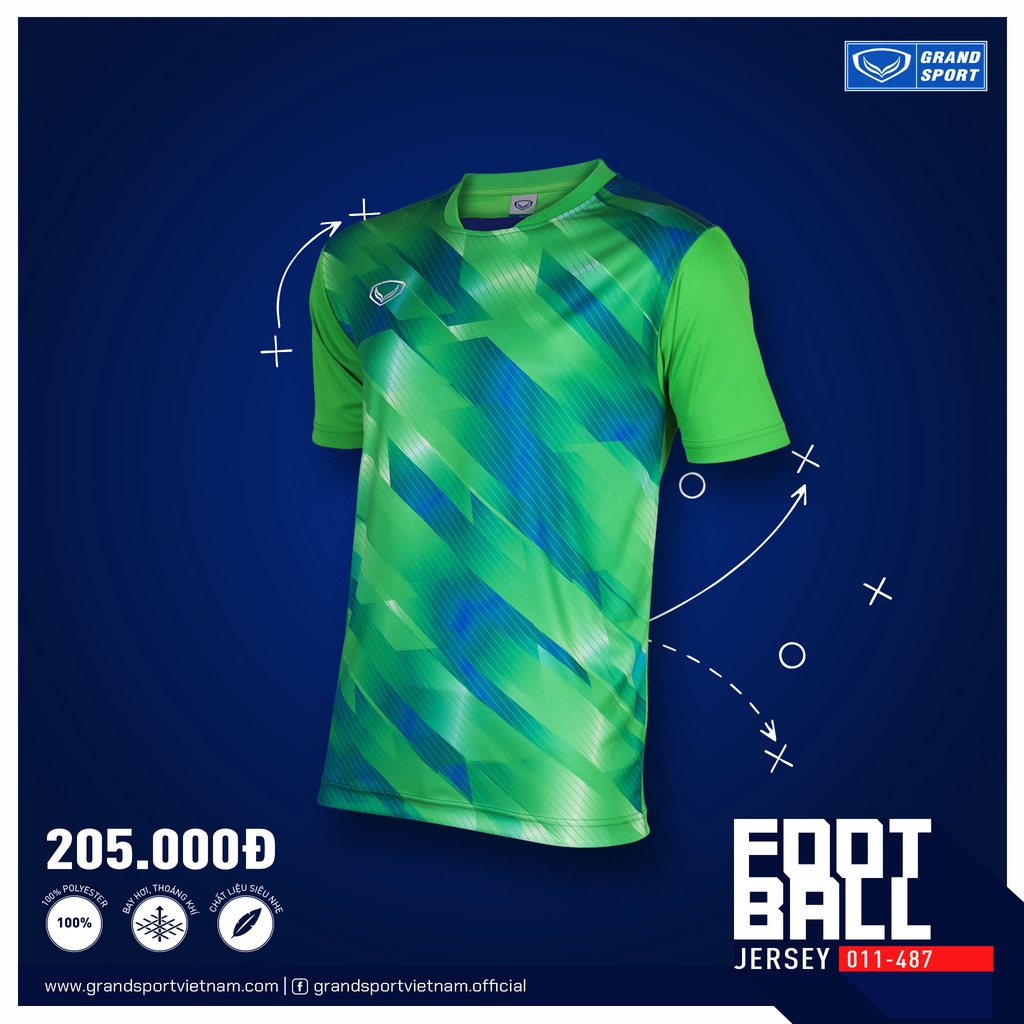 Áo bóng đá Grand Sport 11487 màu xanh lá chất liệu thun co giãn thoáng mát siêu nhẹ bay hơi nhanh