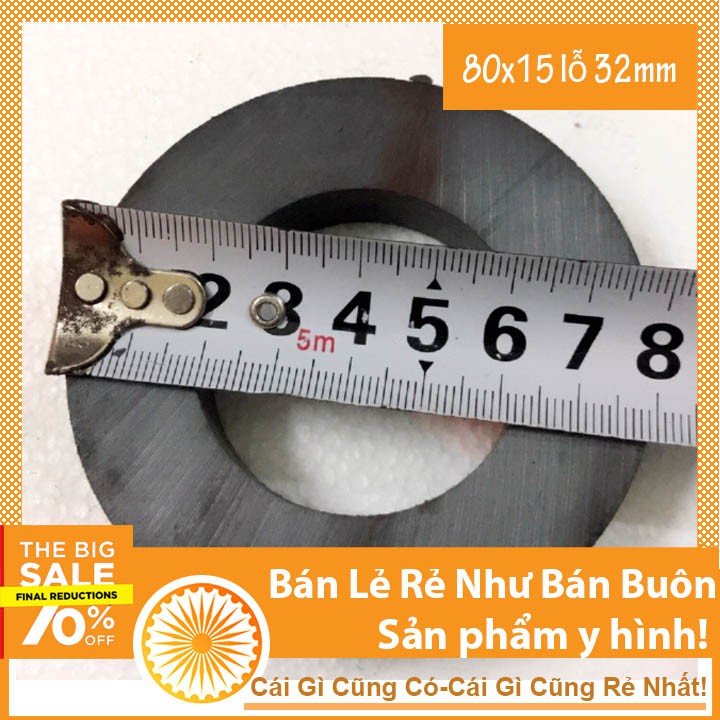 Nam châm đen 80x15 lỗ 32mm dùng chế tạo loa