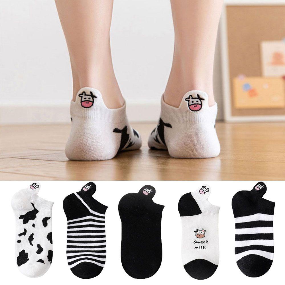 YVE Vớ Cotton Cổ Thuyền In Họa Tiết Hoạt Hình Dễ Thương Thời Trang Xuân Hè Cho Nữ