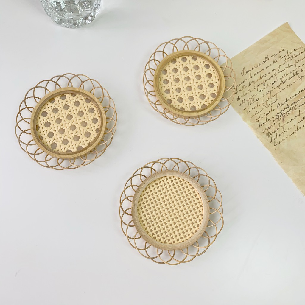 Đế lót ly đan tre thủ công phong cách Nhật Bản