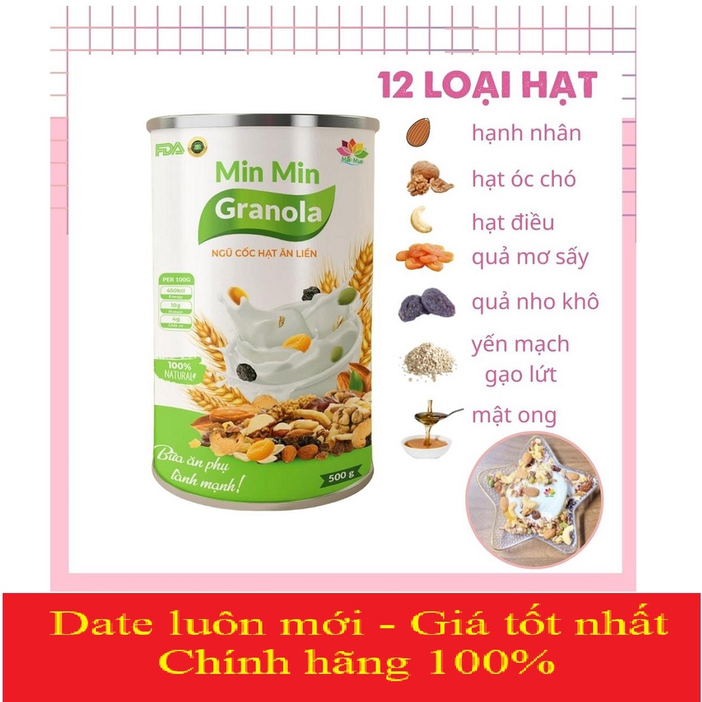 [Chính Hãng] Ngũ Cốc Mix Hạt Và Hoa Qủa Xấy Cao Cấp Min MIN - GRANOLA ĂN LIỀN MIN MIN - Ngũ Cốc Mẹ Bầu (2HỘP 1kg)