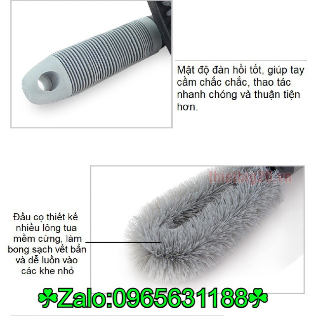 Chổi cọ rửa vành la-zăng, cọ mâm xe ô tô cán cao su xám