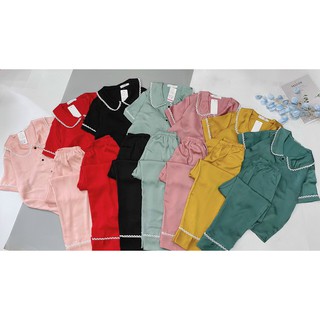 Bán Sỉ Lẻ Pijama Lụa Tằm Cao Cấp Chất Liệu Mềm Mại Không Nhăn Thiết Kế Cổ Sen Phối Ren Cực Xinh