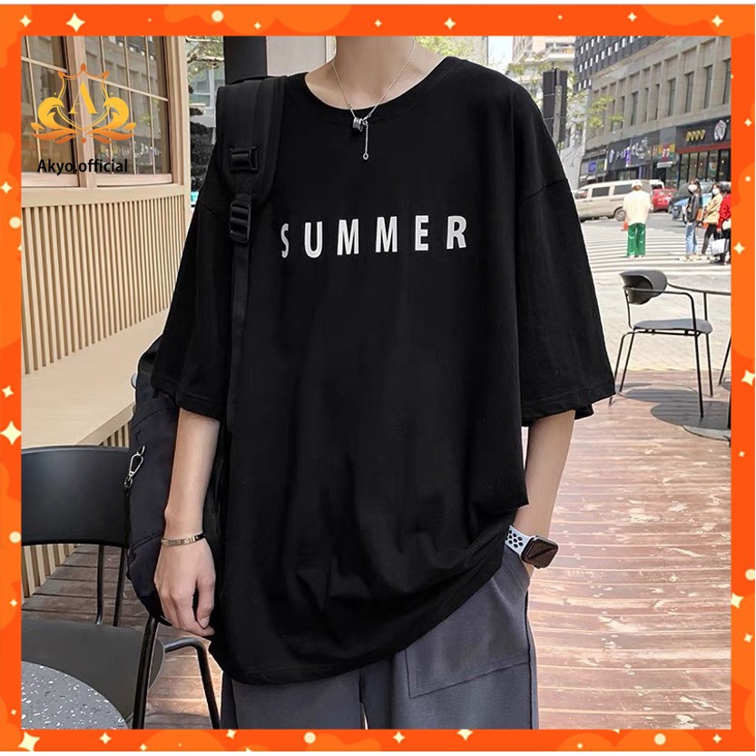 Áo thun unisex tay lỡ nam nữ Akyo form rộng ,áo phông phong cách SUMMER basic tee AT08