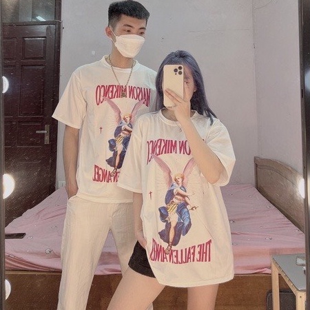 Áo thun tay lỡ The Fallen Angel Thiên Thần Cầm Kiếm BIGOMALL - Áo phông nam nữ unisex form rộng 65kg
