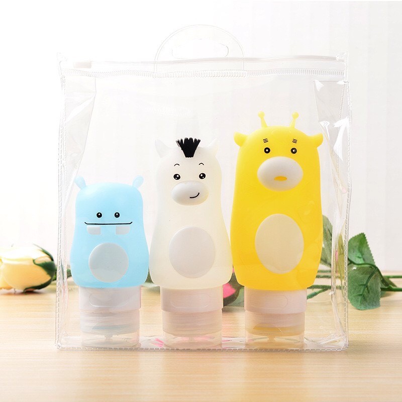 Combo 3 lọ chiết dầu gội sữa tắm mỹ phẩm du lịch 50ml, 70ml, 90ml, silicon hình thú cực cute