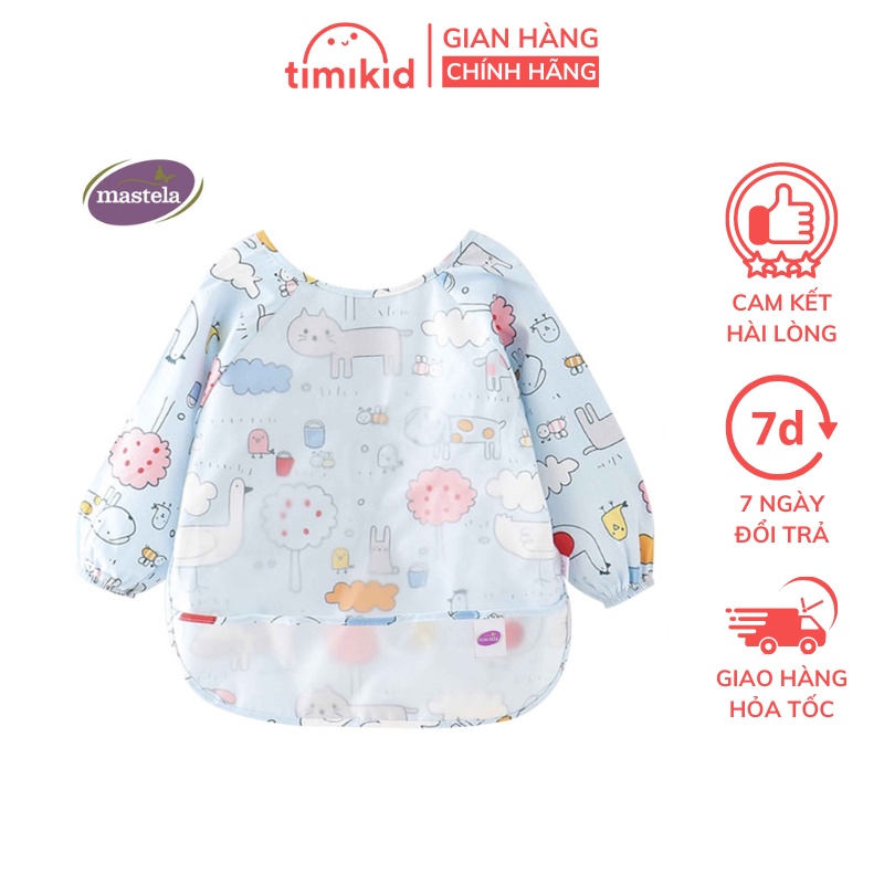 Áo Yếm Máng Dài Tay Cotton Chống Thấm Nước Mastela Cho Bé Tập Ăn, Tập Vẽ  Size Từ 6-36M, Nhiều Hoạ Tiết Đáng Yêu