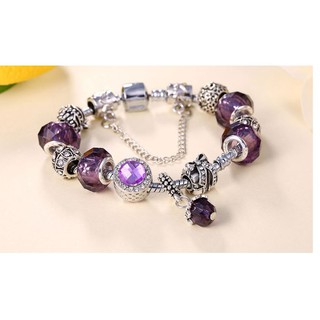 Vòng tay charm quả cầu pha lê tím siêu đẹp