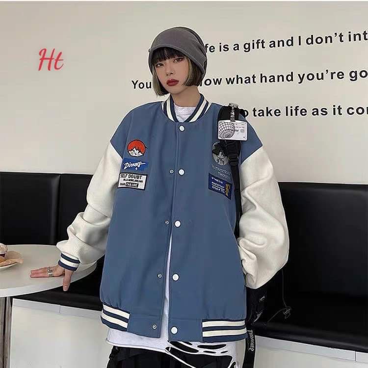 Áo Khoác  BomBer  Nỉ Dày Dặn Thêu Cậu Bé  Áo BomBer Nam Nữ Dáng Rộng