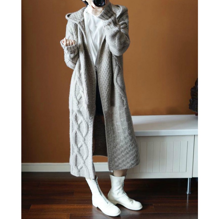 Áo Khoác Cardigan Dáng Dài Form Rộng Chất Liệu Dày Dặn Phong Cách Hàn Quốc Cho Nữ