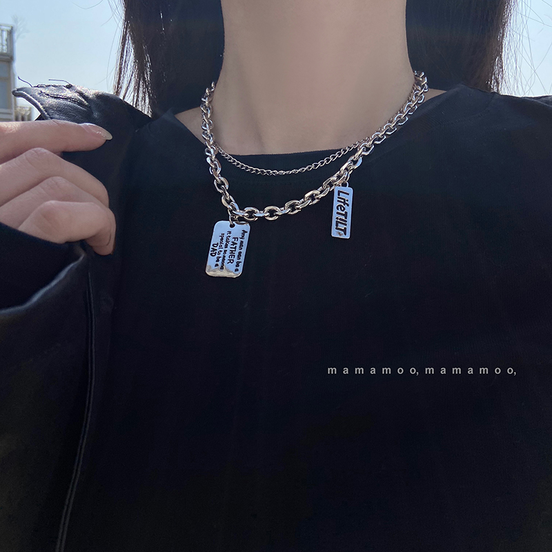 vòng cổ Thép Titan Mặt Khắc Chữ Phong Cách Hiphop Cá Tính