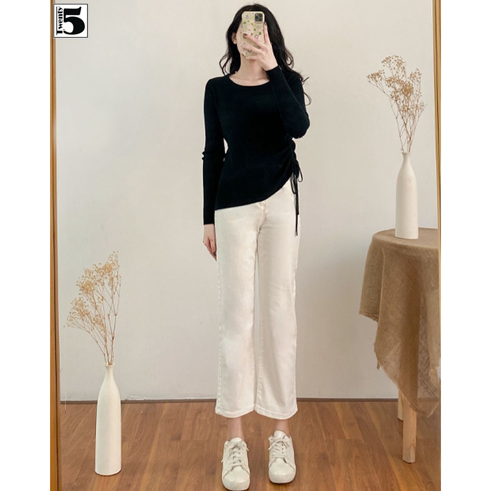 Quần jeans ống đứng cạp chun sau lưng cao co dãn Twentyfive 3489
