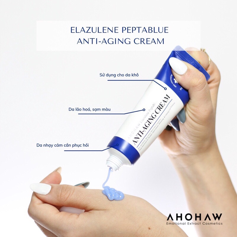 Kem Anti Trẻ Hóa Làn Da, Chống Lão Hóa, Xóa Nhăn Ahohaw Elazulene Peptablue Anti- Aging Cream