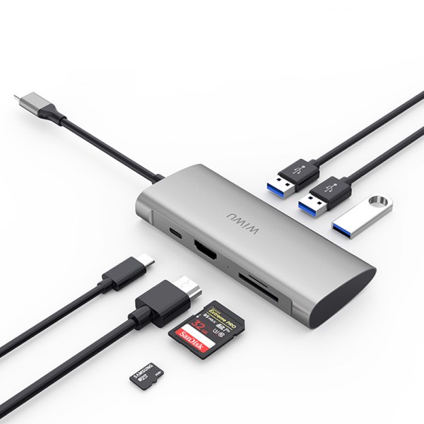 Hub adapter WIWU ALPHA 7 IN 1 USB-C HUB A731HP hỗ trợ macbook - hàng chính hãng