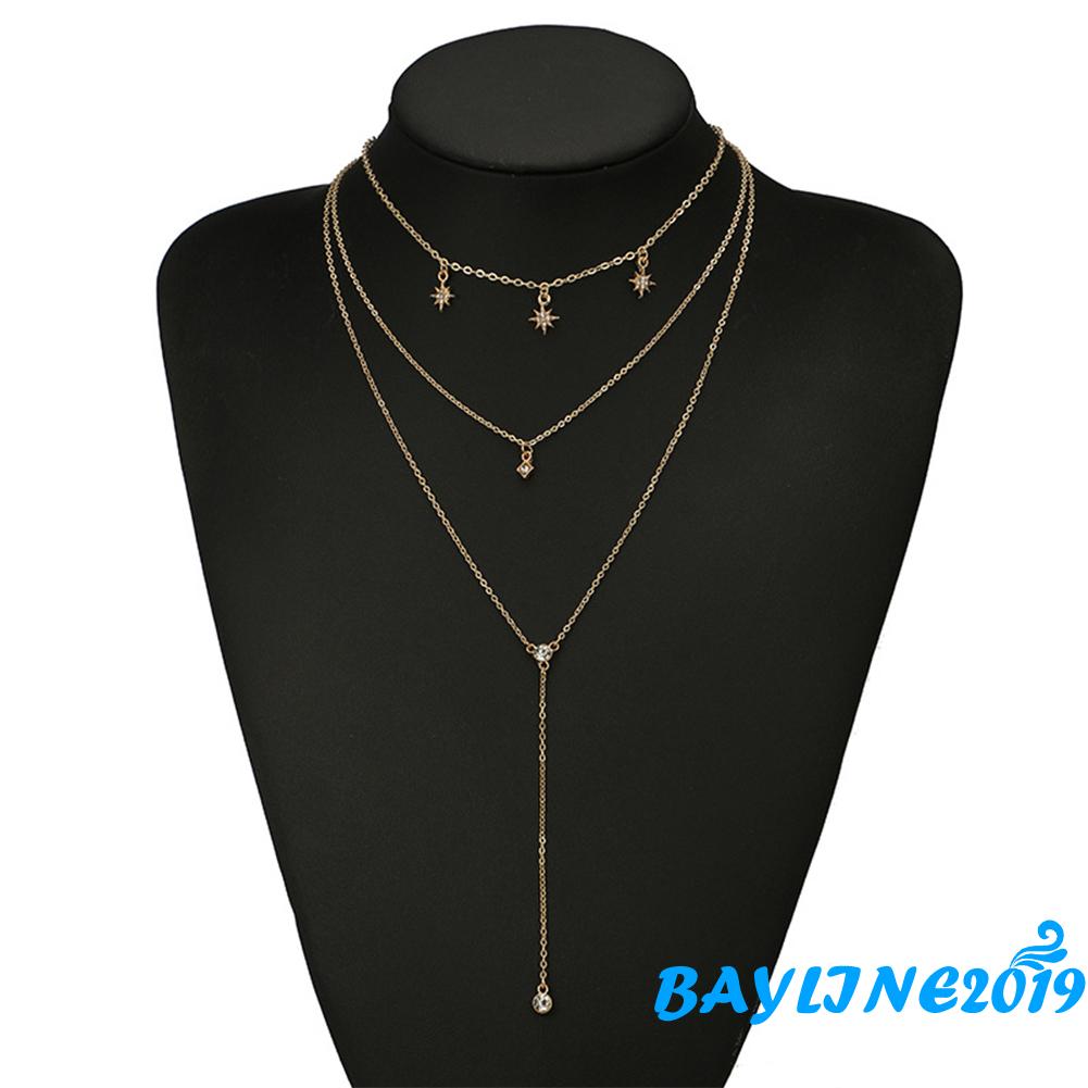 Dây Chuyền Thiết Kế Nhiều Tầng Mặt Hình Ngôi Sao Đính Đá Lấp Lánh Cho Nữ