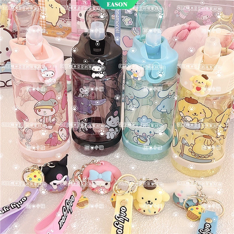 Bình Nước Thủy Tinh Họa Tiết Sanrio Kuromi Hello Kitty Cinnamoroll 2022 Nhỏ Gọn Kèm Ống Hút Và Nhãn Dán Dễ Thương