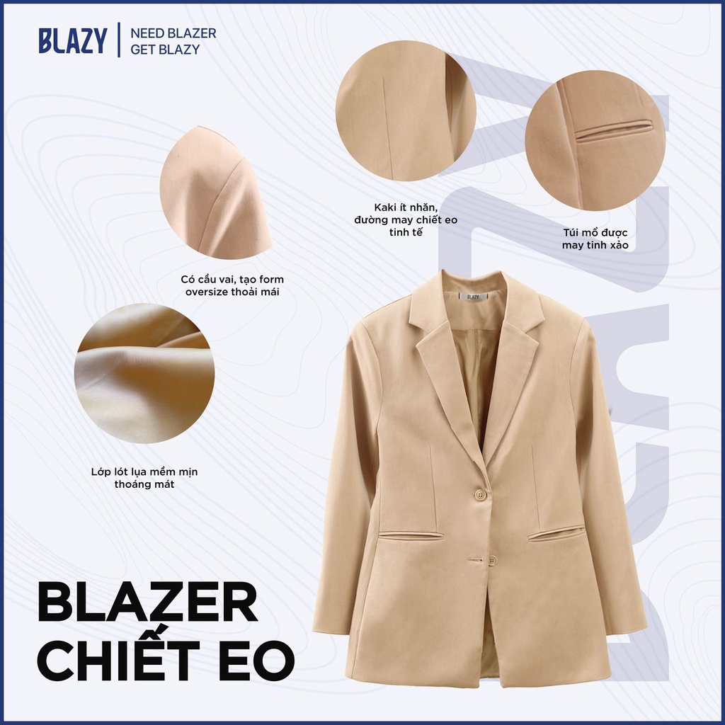 Áo Khoác Blazer Nam Nữ Tay Dài Chiết Eo BLAZY - Màu Be, Phong Cách Hàn Quốc, Chất Vải Kaki Chống Nhăn 2 Lớp | BigBuy360 - bigbuy360.vn