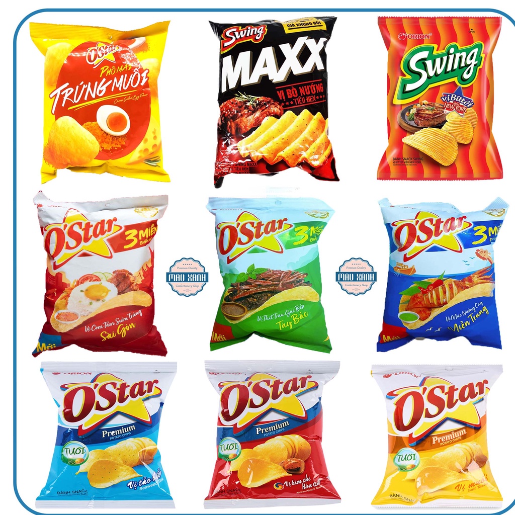 Snack Khoai Tây Ostar Orion Vị Trứng Muối, Kim chi, Muối, Tảo biển, Sườn nướng (gói 36g/32g)