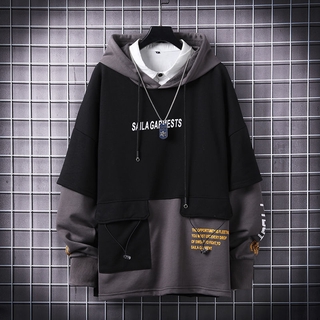 Áo Hoodie Dài Tay Dáng Rộng Phối Lớp Cá Tính Theo Phong Cách Xuân Thu Dành Cho Nam
