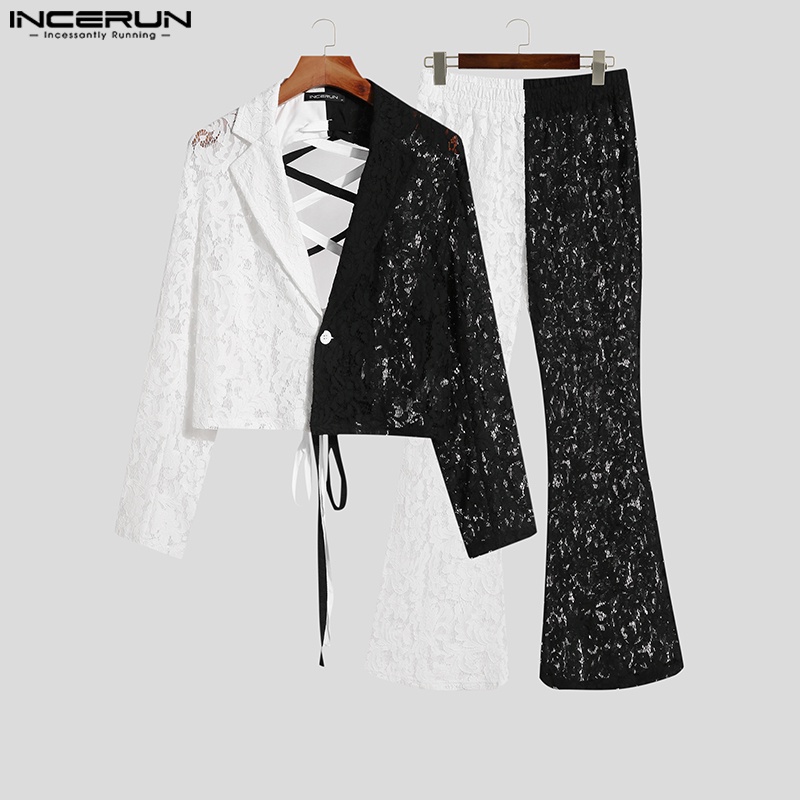 INCERUN Bộ Áo Khoác Blazer Dài Tay + Quần 2 Dây Cột Thời Trang Dự Tiệc Cho Nam